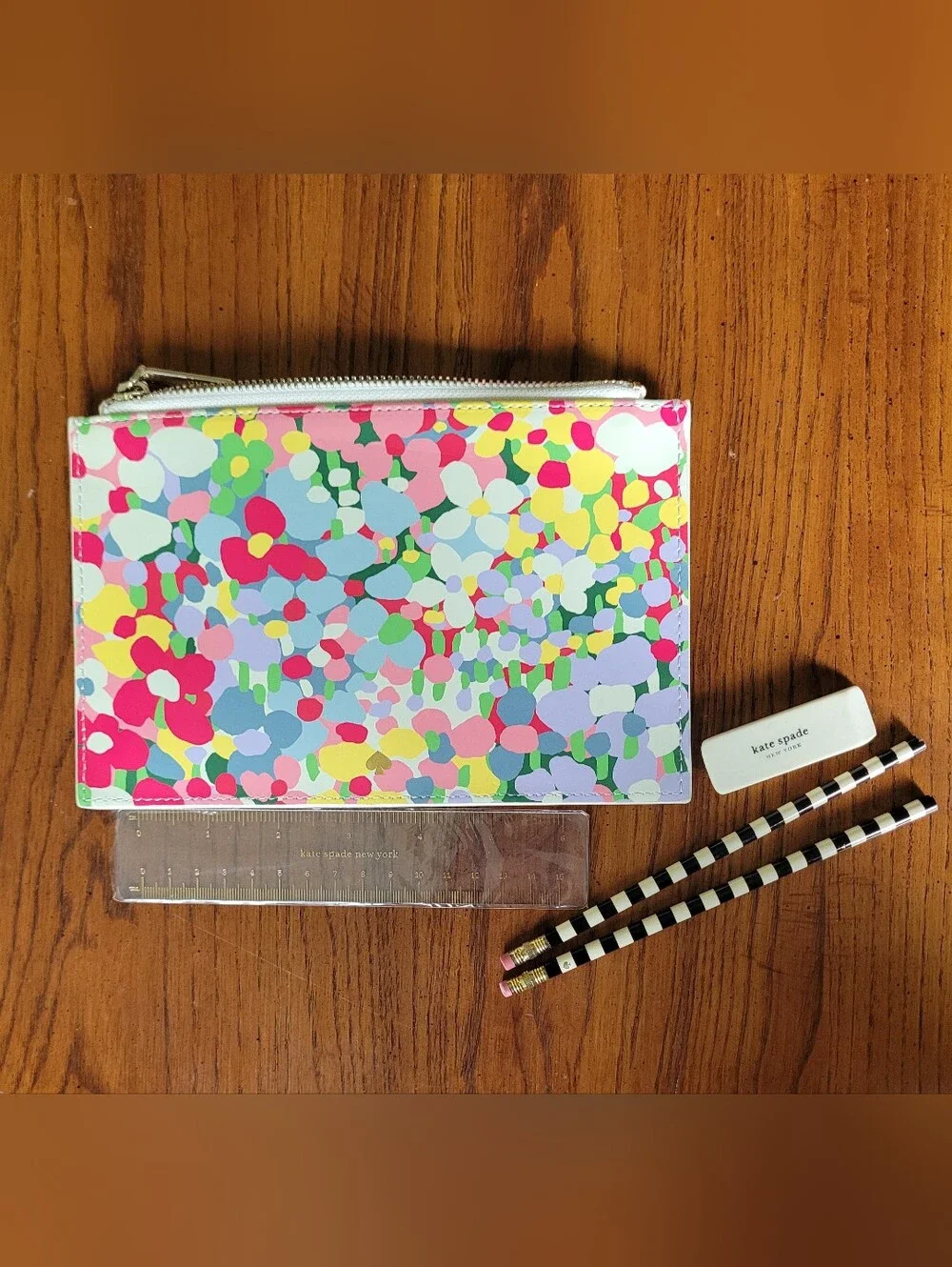 Kate Spade New York Floral Zippered Pencil Pouch Pencil Case Set With Ruler